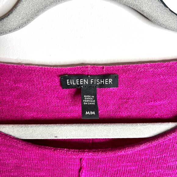 Eileen Fisher Bright Magenta Linen Blend Boxy Fit Lightweight Tee Sz M Boho - Picture 2 of 4